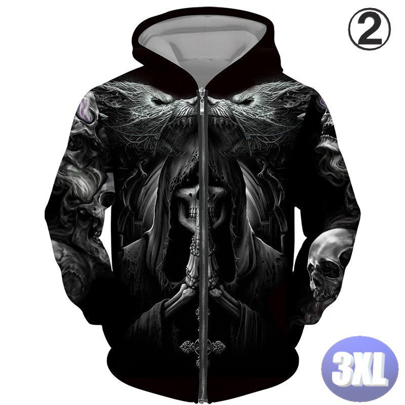 フード付き ドクロパーカー ジップアップ カラー2 3XL トレーナー アウター 防寒 n717拍卖