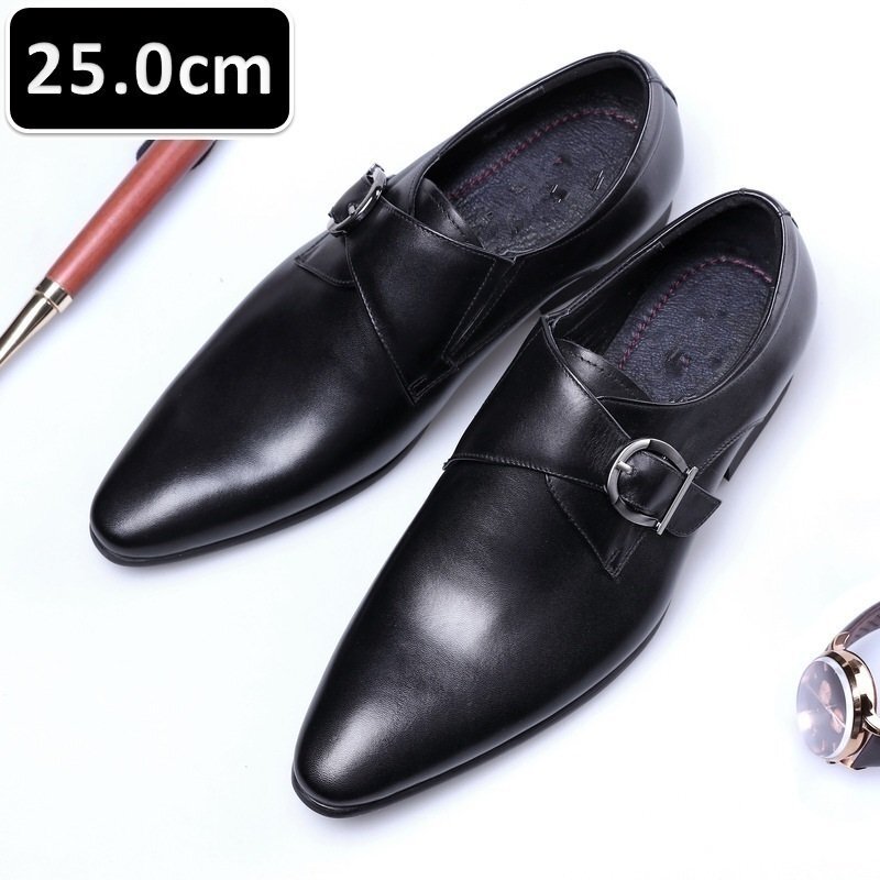 メンズ ビジネス レザー シューズ ブラック サイズ 25.0cm 革靴 靴 カジュアル 屈曲性 通勤 軽量 柔らかい 新品 【206】拍卖