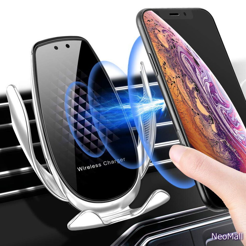 赤外線センサーによる自動開閉 車載Qi ワイヤレス充電器 ブラック×シルバー エアコン吹き出し口用 360度回転 4.7インチ-6.2インチスマホ拍卖