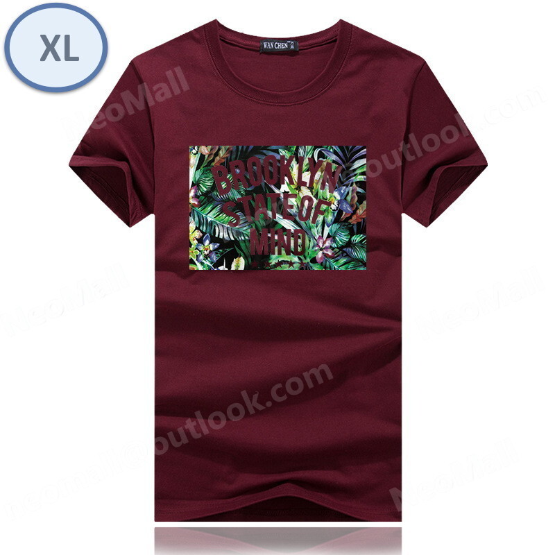 夏にピッタリ ☆ 丸首 半袖 Tシャツ【074】 ワインレッド XLサイズ トップス シャツ シンプル イラスト プリント 春夏拍卖