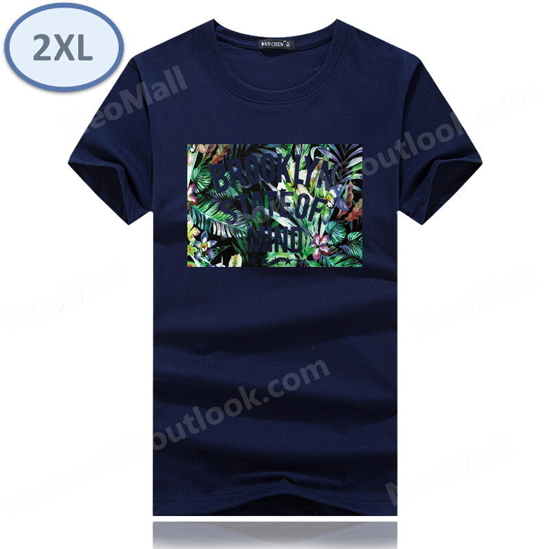 夏にピッタリ ☆ 丸首 半袖 Tシャツ【074】 ネイビー 2XLサイズ トップス シャツ シンプル イラスト プリント 春夏拍卖