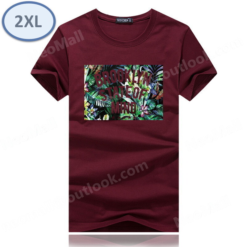 夏にピッタリ ☆ 丸首 半袖 Tシャツ【074】 ワインレッド 2XLサイズ トップス シャツ シンプル イラスト プリント 春夏拍卖