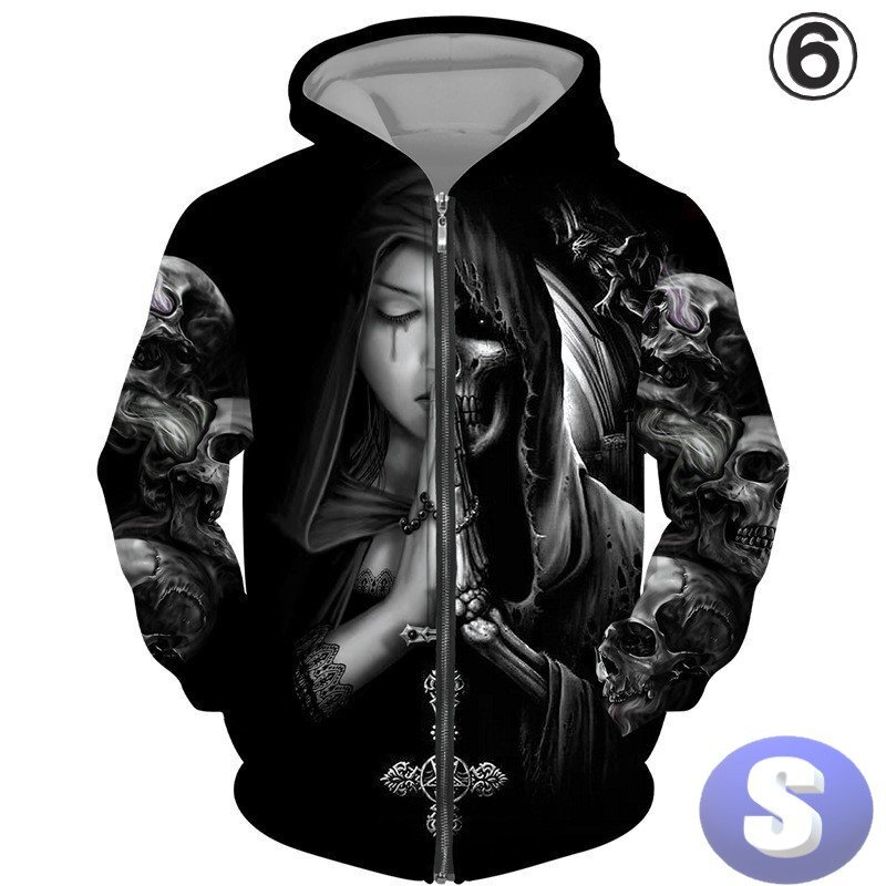 フード付き ドクロパーカー ジップアップ カラー6 S トレーナー アウター 防寒 n712拍卖