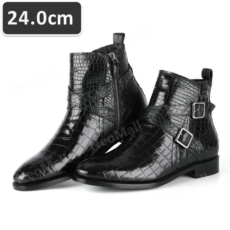 人気のクロコダイルレザー 超貴重 最高級 天然ワニ革 クロコダイル 靴 メンズシューズ 革靴 ブラック 24.0cm 【117】拍卖