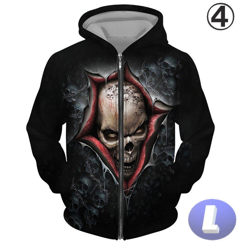 フード付き ドクロパーカー ジップアップ カラー4 L トレーナー アウター 防寒 n717拍卖