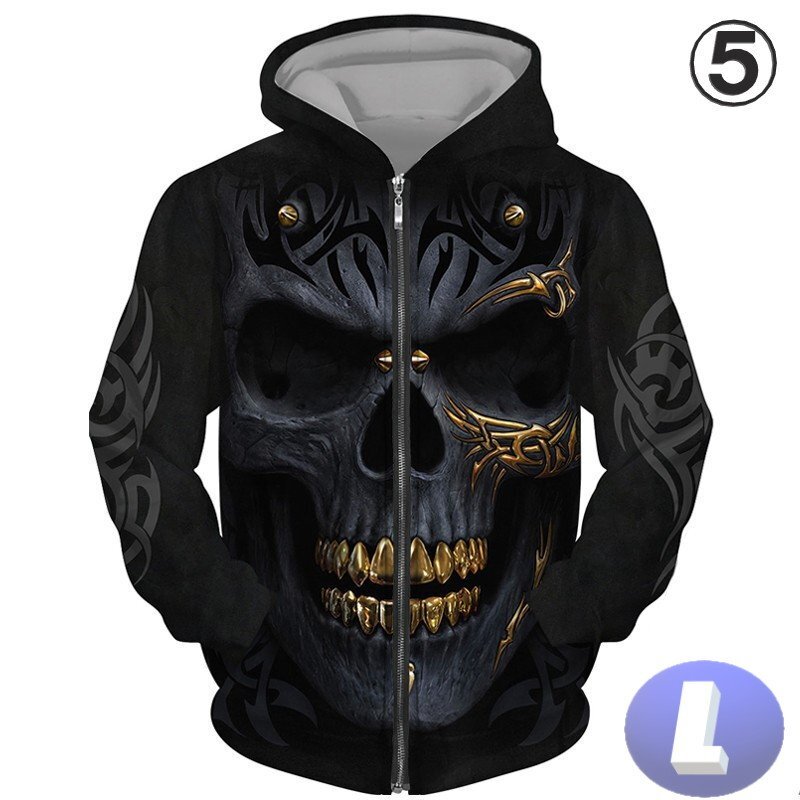 フード付き ドクロパーカー ジップアップ カラー5 L トレーナー アウター 防寒 n717拍卖