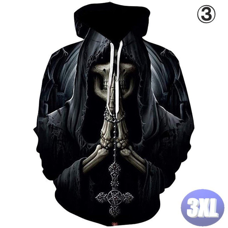 フード付き ドクロパーカー カラー3 3XL トレーナー アウター 防寒 n716拍卖