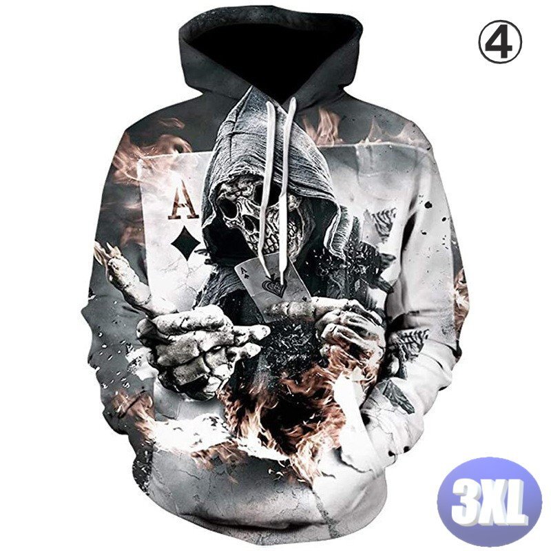 フード付き ドクロパーカー カラー4 3XL トレーナー アウター 防寒 n716拍卖