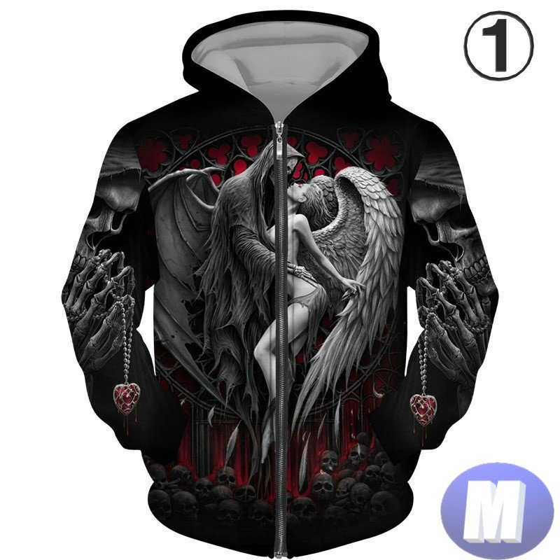 フード付き ドクロパーカー ジップアップ カラー1 M トレーナー アウター 防寒 n712拍卖