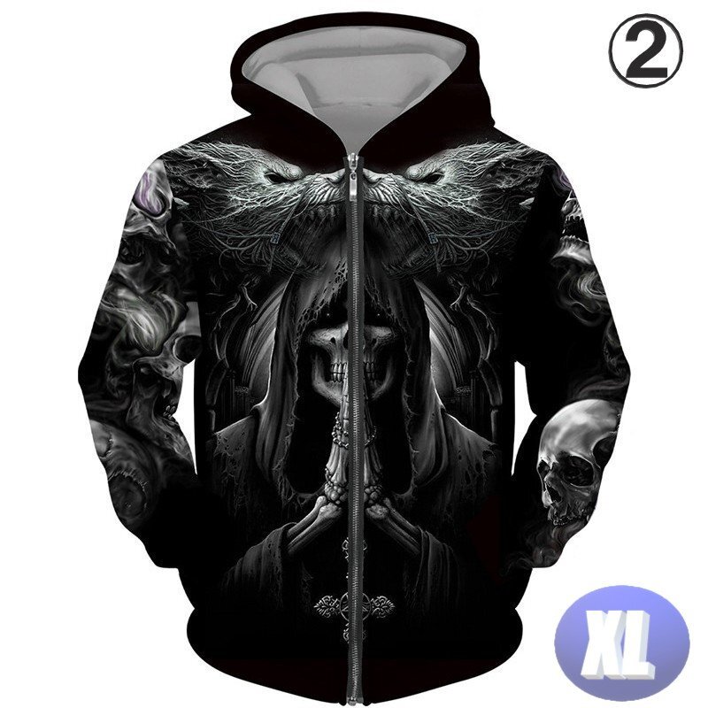 フード付き ドクロパーカー ジップアップ カラー2 XL トレーナー アウター 防寒 n717拍卖