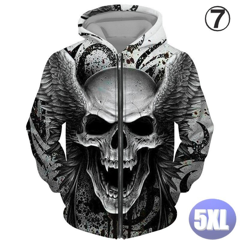 フード付き ドクロパーカー ジップアップ カラー7 5XL トレーナー アウター 防寒 n717拍卖