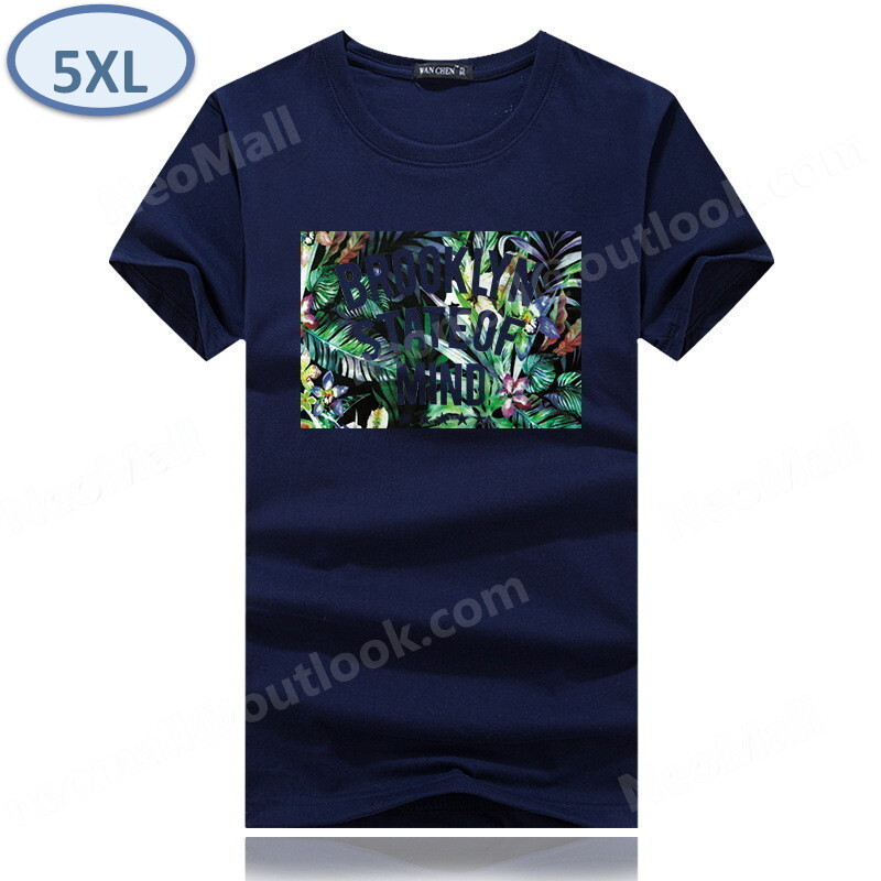 夏にピッタリ ☆ 丸首 半袖 Tシャツ【074】 ネイビー 5XLサイズ トップス シャツ シンプル イラスト プリント 春夏拍卖