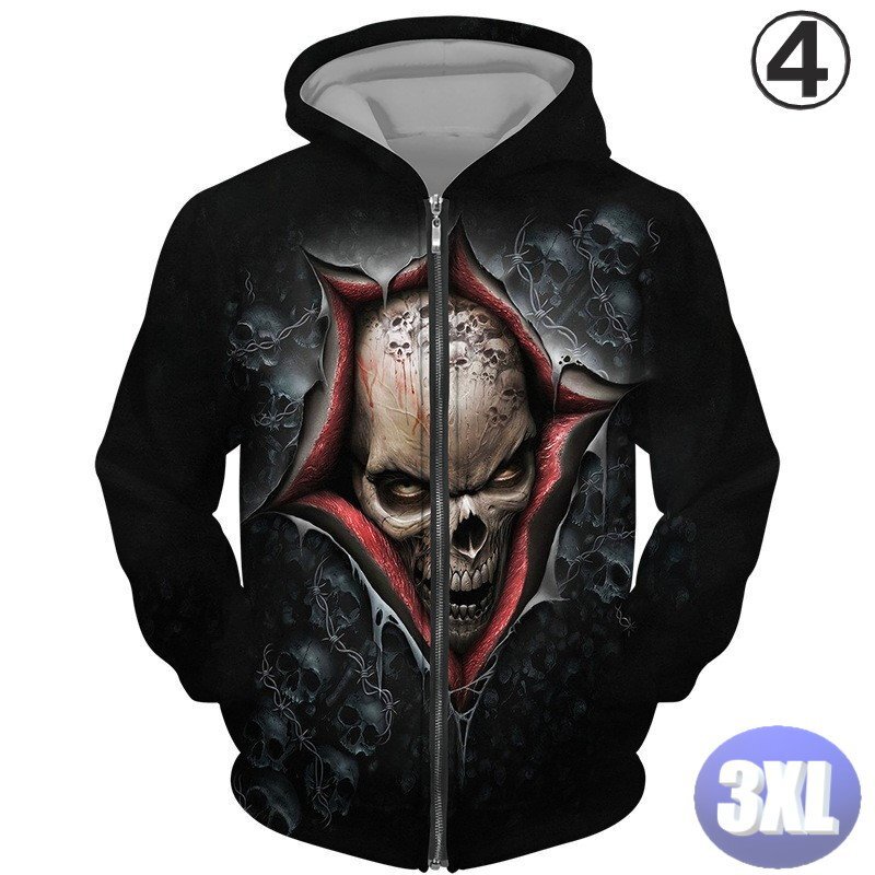 フード付き ドクロパーカー ジップアップ カラー4 3XL トレーナー アウター 防寒 n717拍卖