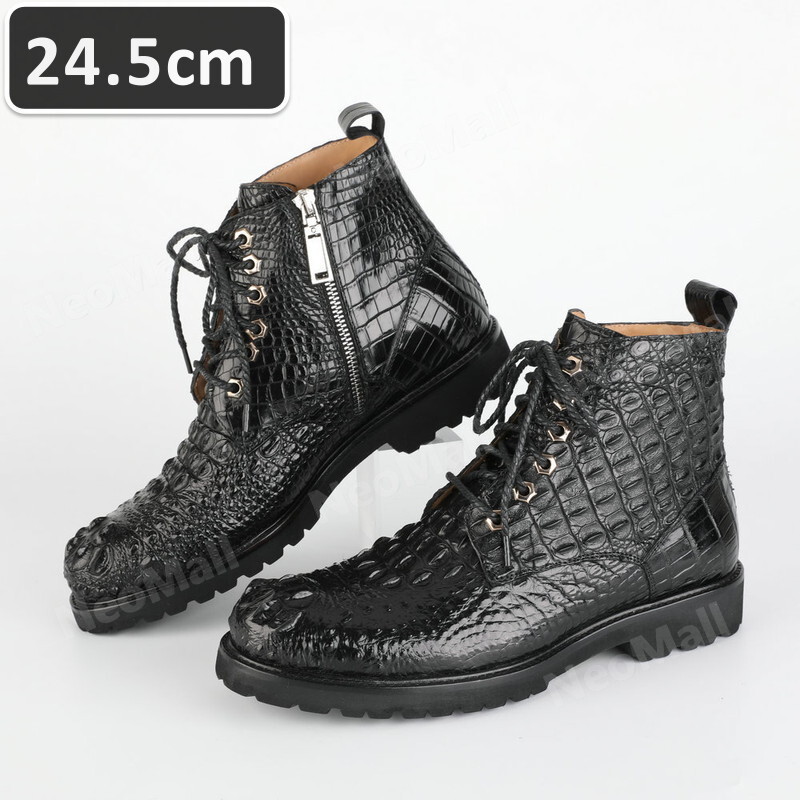 人気のクロコダイルレザー 超貴重 最高級 天然ワニ革 クロコダイル 靴 メンズシューズ 革靴 ブラック 24.5cm 【115】拍卖