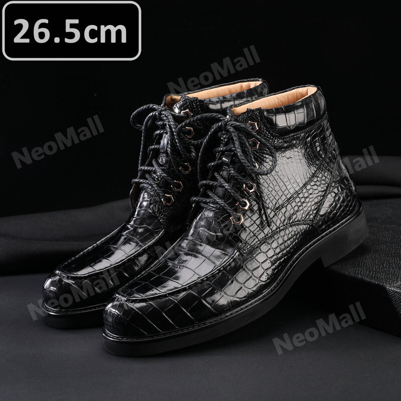 人気のクロコダイルレザー 超貴重 最高級 天然ワニ革 クロコダイル 靴 メンズシューズ 革靴 ブラック 26.5cm 【114】拍卖