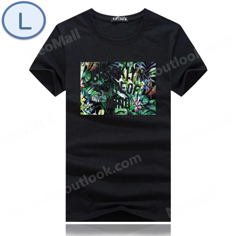 夏にピッタリ ☆ 丸首 半袖 Tシャツ【074】 ブラック Lサイズ トップス シャツ シンプル イラスト プリント 春夏拍卖