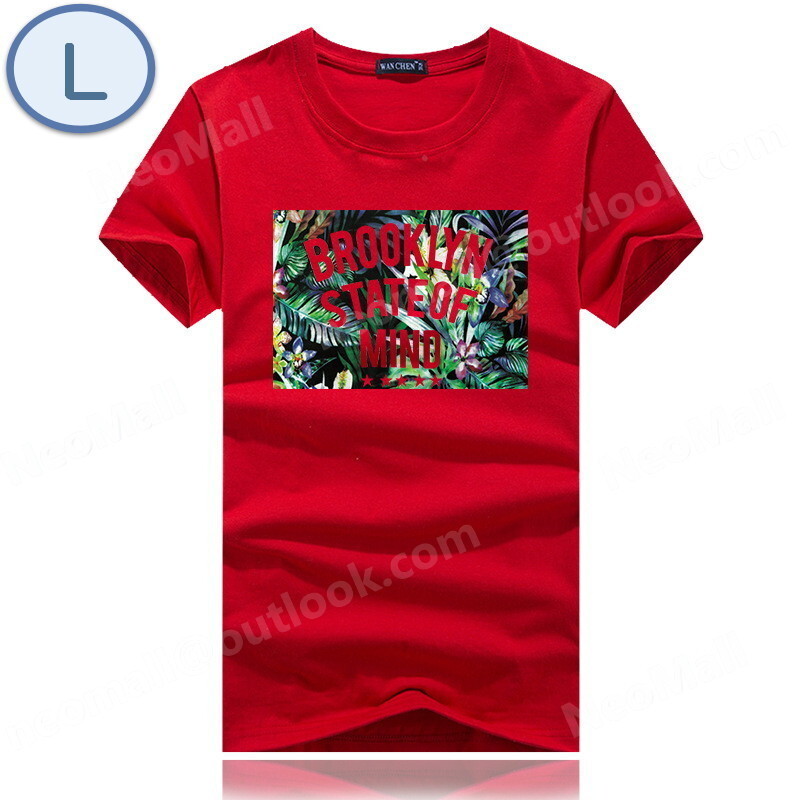 夏にピッタリ ☆ 丸首 半袖 Tシャツ【074】 レッド Lサイズ トップス シャツ シンプル イラスト プリント 春夏拍卖