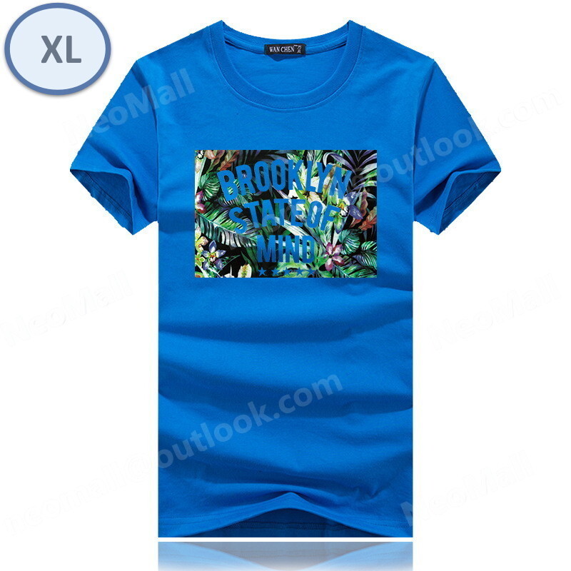 夏にピッタリ ☆ 丸首 半袖 Tシャツ【074】 ブルー XLサイズ トップス シャツ シンプル イラスト プリント 春夏拍卖