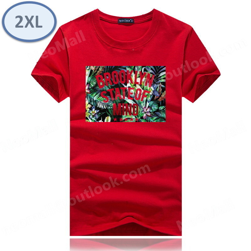 夏にピッタリ ☆ 丸首 半袖 Tシャツ【074】 レッド 2XLサイズ トップス シャツ シンプル イラスト プリント 春夏拍卖