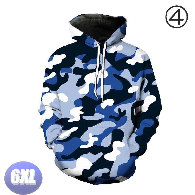 フード付き 迷彩パーカー カモフラ ブルー 6XL トレーナー アウター 防寒 n720拍卖
