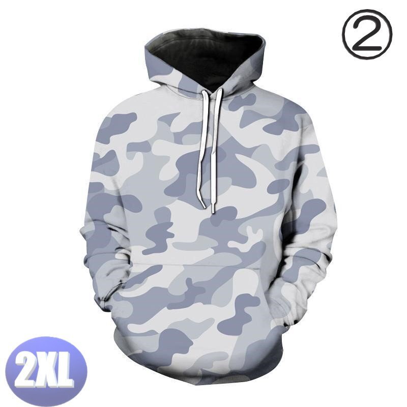 フード付き 迷彩パーカー カモフラ ホワイト 2XL トレーナー アウター 防寒 n720拍卖