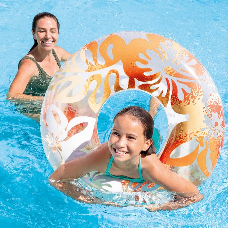 浮き輪 オレンジ うきわ 大人 子供 共用 サイズ 91cm スイムリング ハイビスカス 大人用 子供用 INTEX 59251拍卖