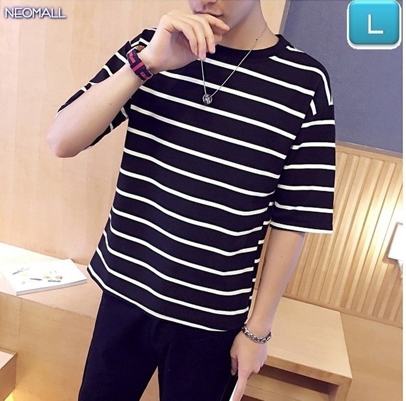 春夏にピッタリ ☆ 丸首 半袖 ボーダー Tシャツ【306】ブラック Lサイズ トップス お洒落 シンプル 春夏拍卖