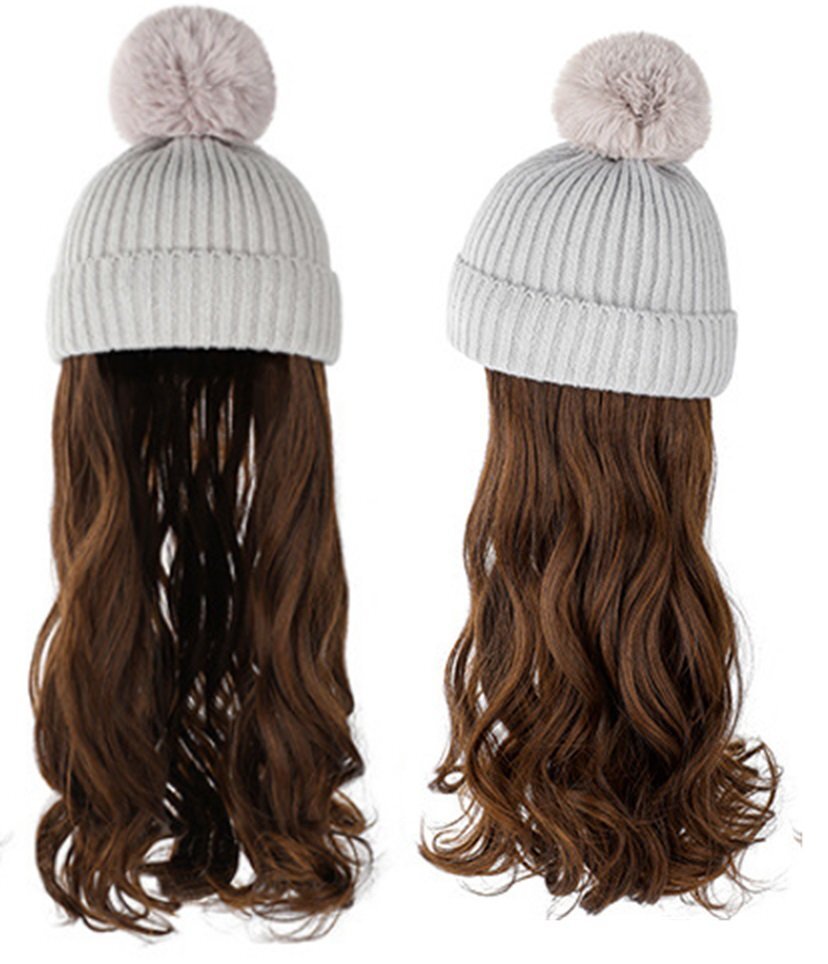 ウィッグ付きニット帽 ニット帽/グレー ウィッグカラー/D ロングヘアー カール イメチェン 髪色チェンジ コスプレ n467拍卖