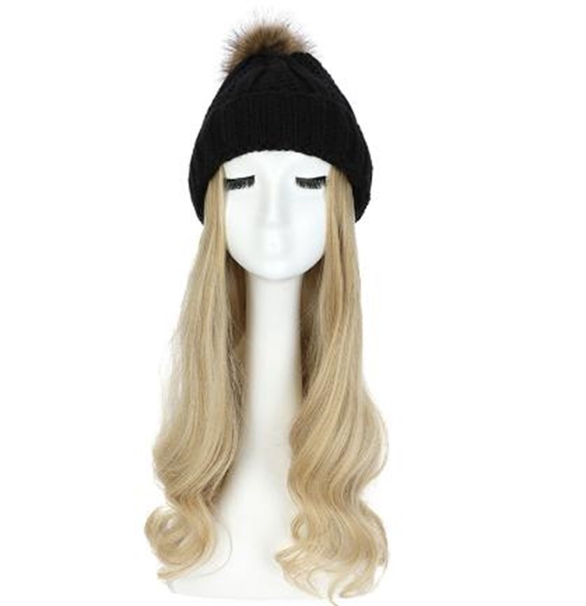 ウィッグ付きニット帽 ニット帽/ブラック ウィッグカラー/M ロングヘアー イメチェン 髪色チェンジ コスプレ拍卖
