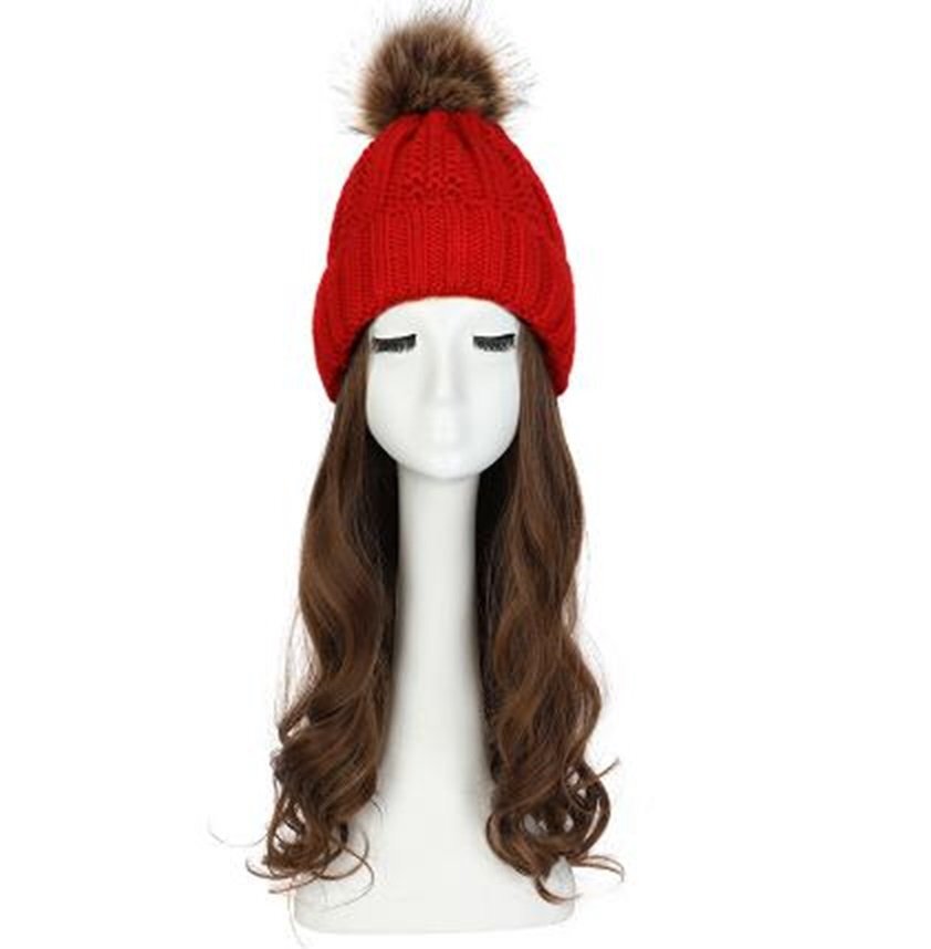 ウィッグ付きニット帽 ニット帽/レッド ウィッグカラー/L ロングヘアー イメチェン 髪色チェンジ コスプレ拍卖