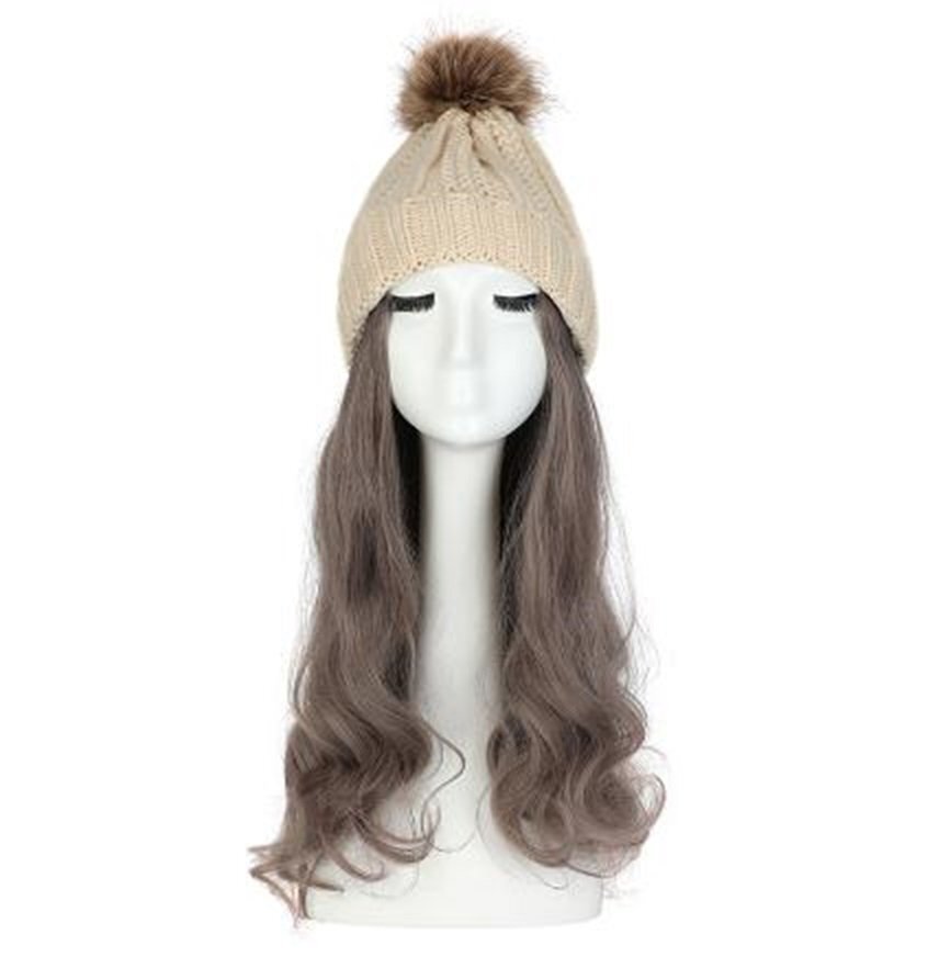 ウィッグ付きニット帽 ニット帽/ベージュ ウィッグカラー/H ロングヘアー イメチェン 髪色チェンジ コスプレ拍卖
