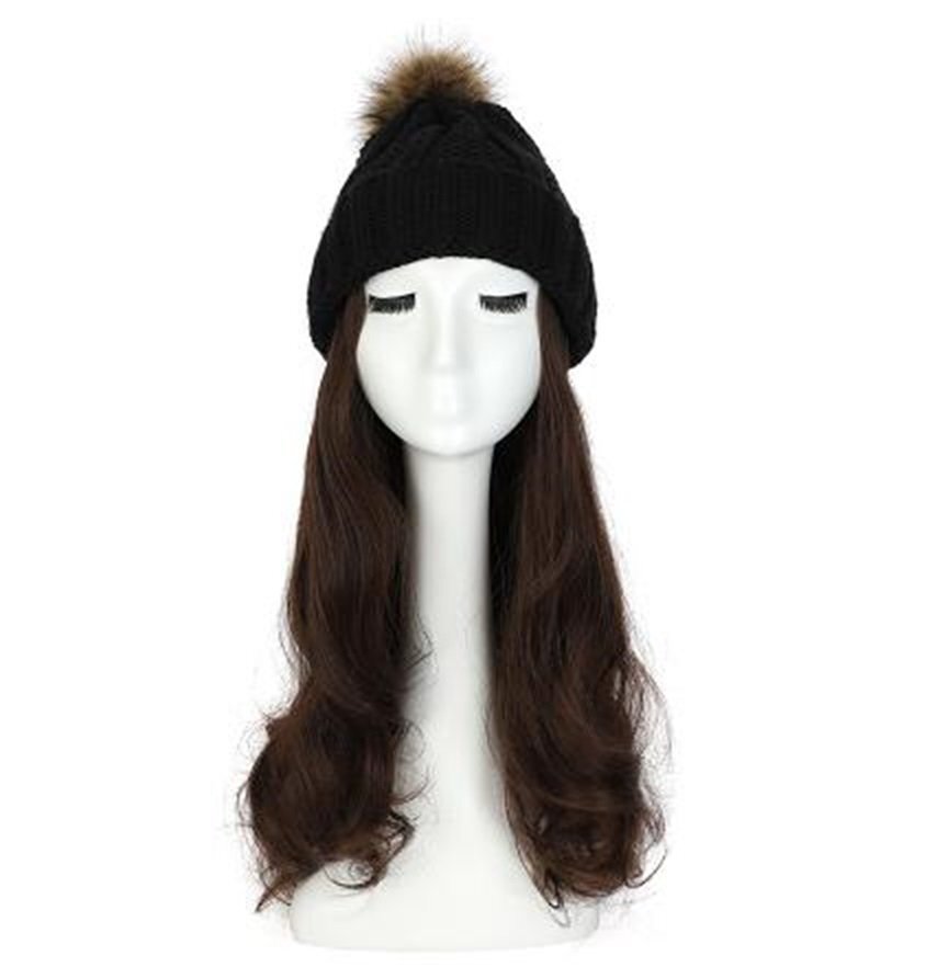 ウィッグ付きニット帽 ニット帽/ブラック ウィッグカラー/J ロングヘアー イメチェン 髪色チェンジ コスプレ拍卖