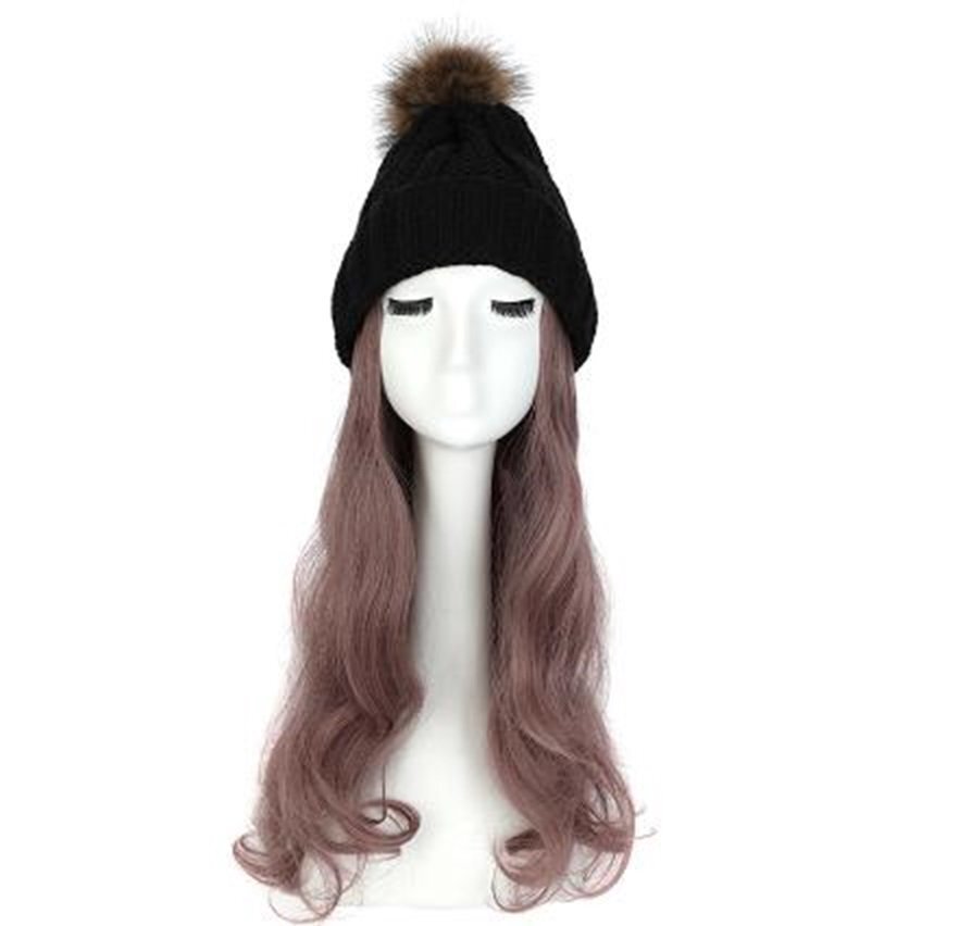 ウィッグ付きニット帽 ニット帽/ブラック ウィッグカラー/I ロングヘアー イメチェン 髪色チェンジ コスプレ拍卖