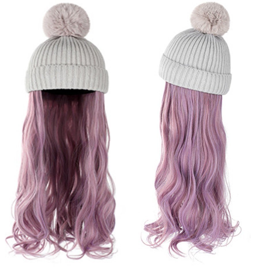 ウィッグ付きニット帽 ニット帽/グレー ウィッグカラー/H ロングヘアー カール イメチェン 髪色チェンジ コスプレ n467拍卖