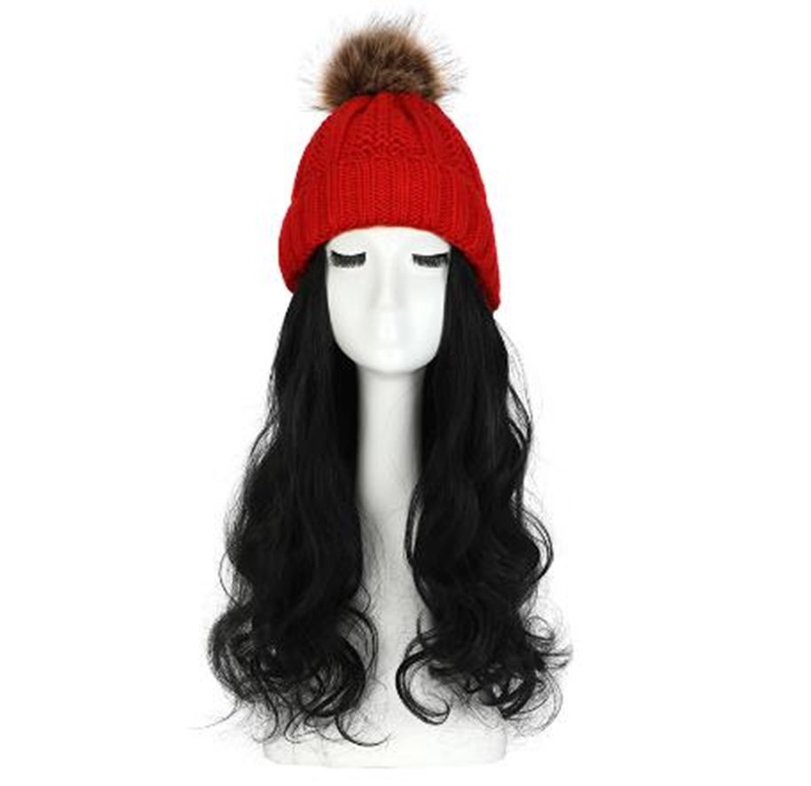 ウィッグ付きニット帽 ニット帽/レッド ウィッグカラー/A ロングヘアー イメチェン 髪色チェンジ コスプレ拍卖