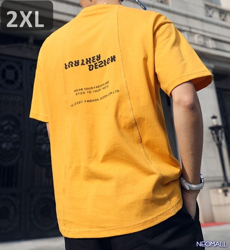 人気商品 ☆ 丸首 半袖 Tシャツ【472】 イエロー 2XLサイズ トップス シャツ シンプル イラスト デザイン 春夏拍卖