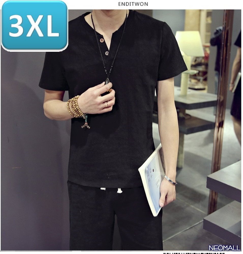 人気商品☆【276】 新品 サマーコットン ヘンリーネック セットアップ ブラック 3XLサイズ 春 夏 部屋着 ルームウエア拍卖