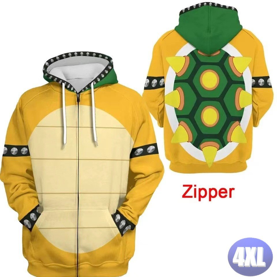 フード付き ゲームキャラパーカー ジップアップ 4XL トレーナー アウター 防寒 黄色 亀 n711拍卖