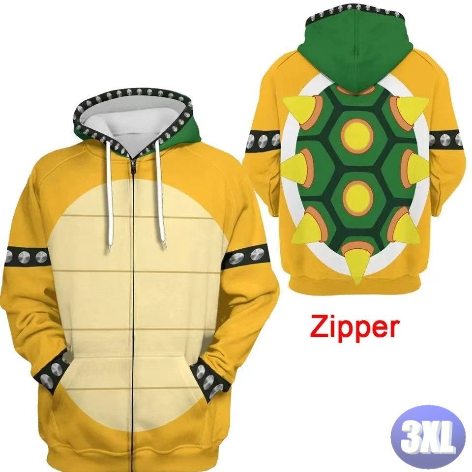 フード付き ゲームキャラパーカー ジップアップ 3XL トレーナー アウター 防寒 黄色 亀 n711拍卖