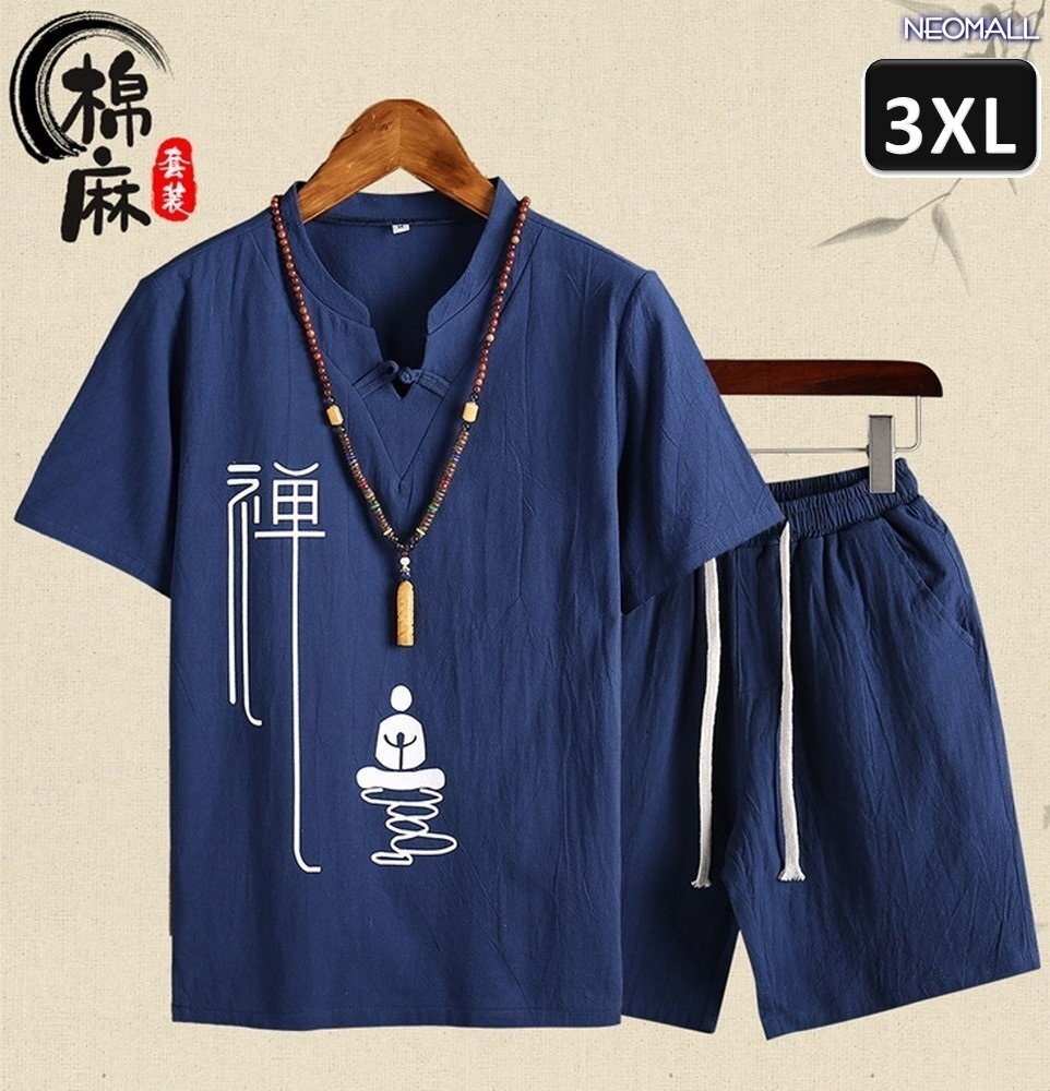 夏にピッタリ 【409】ルームウェア セットアップ ネイビー 3XLサイズ 半袖 パンツ メンズ 部屋着 メンズ オフ 清涼拍卖