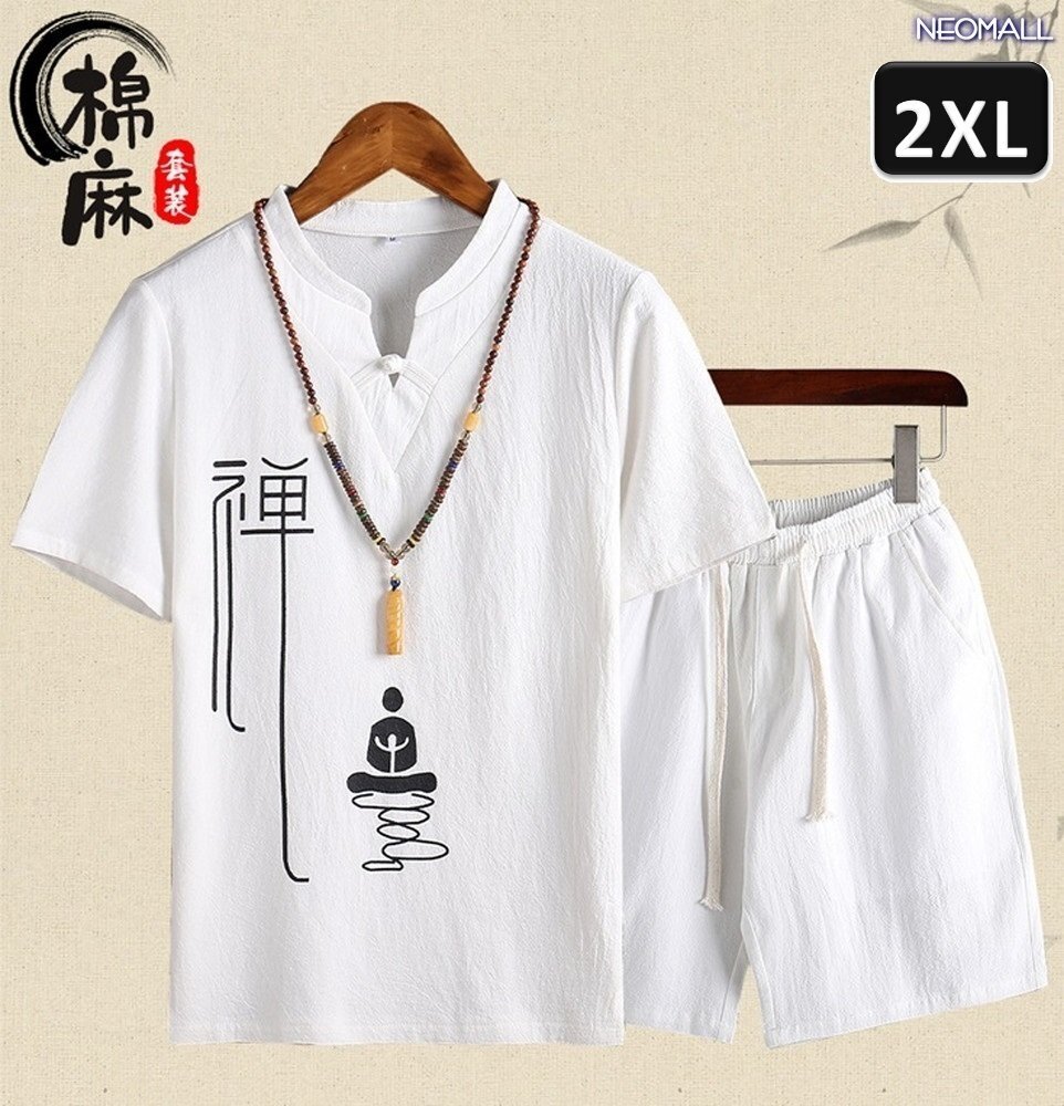 夏にピッタリ 【409】ルームウェア セットアップ ホワイト 2XLサイズ 半袖 パンツ メンズ 部屋着 メンズ オフ 清涼拍卖