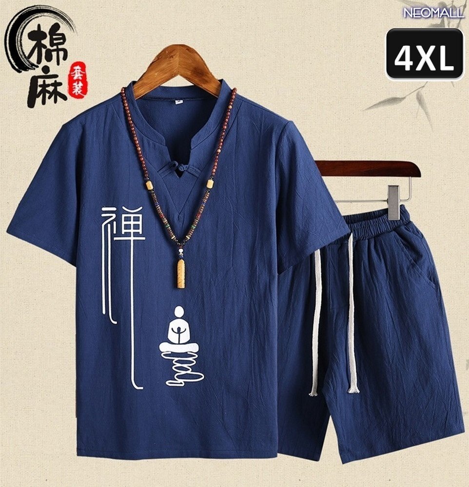 夏にピッタリ 【409】ルームウェア セットアップ ネイビー 4XLサイズ 半袖 パンツ メンズ 部屋着 メンズ オフ 清涼拍卖