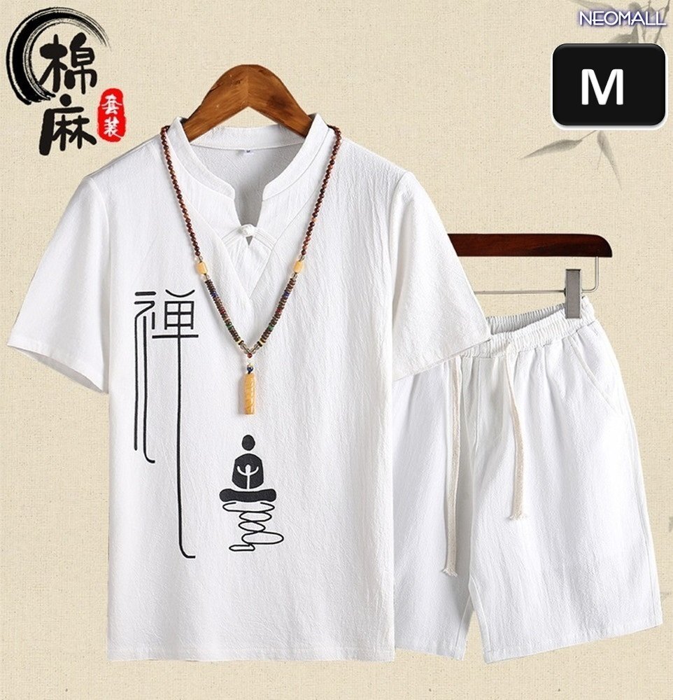 夏にピッタリ 【409】ルームウェア セットアップ ホワイト Mサイズ 半袖 パンツ メンズ 部屋着 メンズ オフ 清涼拍卖