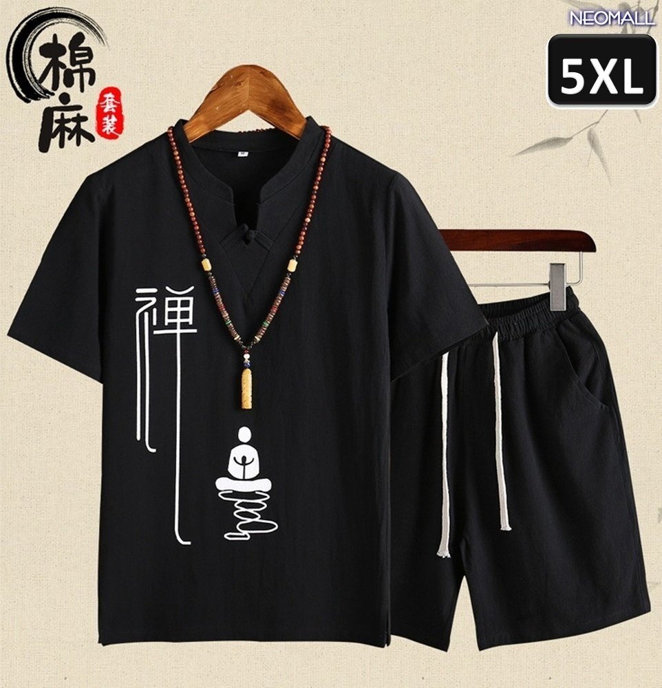 夏にピッタリ 【409】ルームウェア セットアップ ブラック 5XLサイズ 半袖 パンツ メンズ 部屋着 メンズ オフ 清涼拍卖