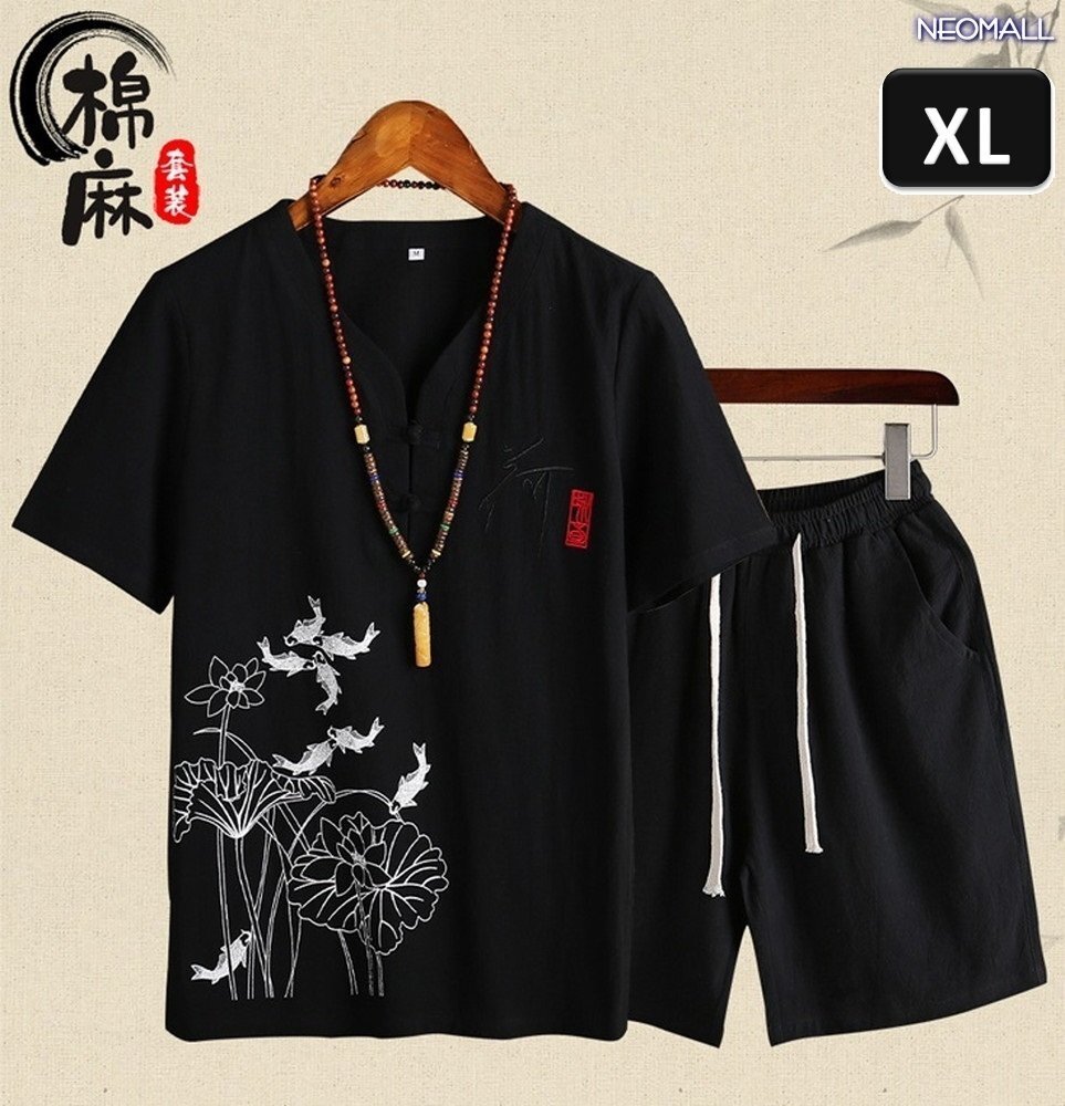 夏にピッタリ 【408】ルームウェア セットアップ ブラック XLサイズ 半袖 パンツ メンズ 部屋着 メンズ オフ 清涼拍卖