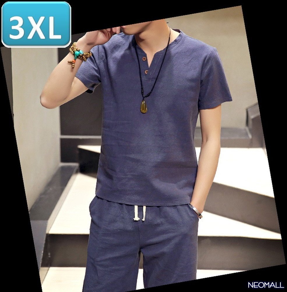 人気商品☆【276】 新品 サマーコットン ヘンリーネック セットアップ ブルーグレー 3XLサイズ 春 夏 部屋着 ルームウエア拍卖