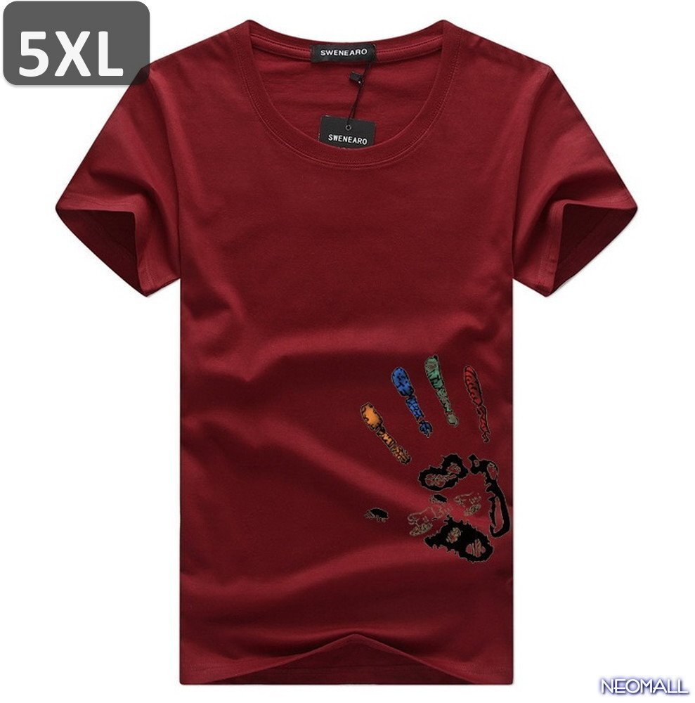 夏の定番 ☆ 丸首 半袖 Tシャツ【457】 ワインレッド 5XLサイズ トップス シャツ シンプル イラスト デザイン 春夏拍卖