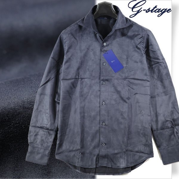 新品1円~★定価1.1万 g-stage ジーステージ メンズ 長袖 エコスウェード ストレッチシャツ カジュアルシャツ 48 L ネイビー 本物◆9789◆拍卖