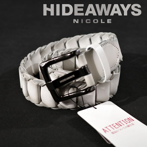 新品1円~★HIDEAWAYS NICOLEハイダウェイ ニコル メンズ 牛革レザー ピースメッシュレザーベルト フリーサイズ ホワイト 本革 ◆9913◆拍卖