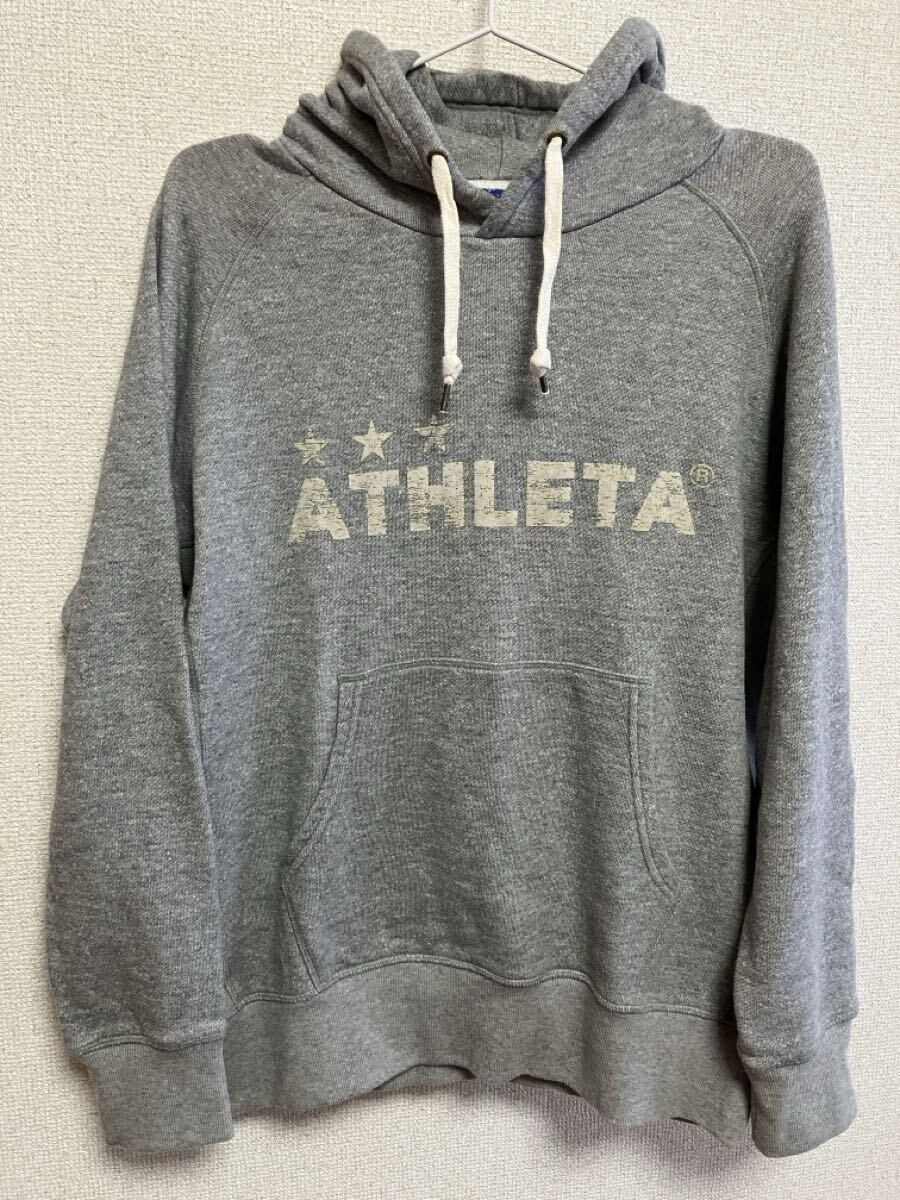 アスレタ ATHLETA☆スウェットパーカー フーディー 長袖☆Mサイズ程度 グレー/灰色☆サッカー フットサル 部活拍卖